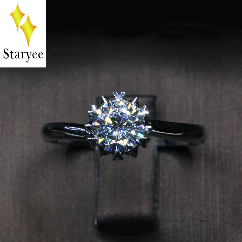 

Certified Charles Colvard 0.68ct 18k Solid White Gold Round Cut Lab Diamond Moissanite Halo Rings For Women Female Wedding Party