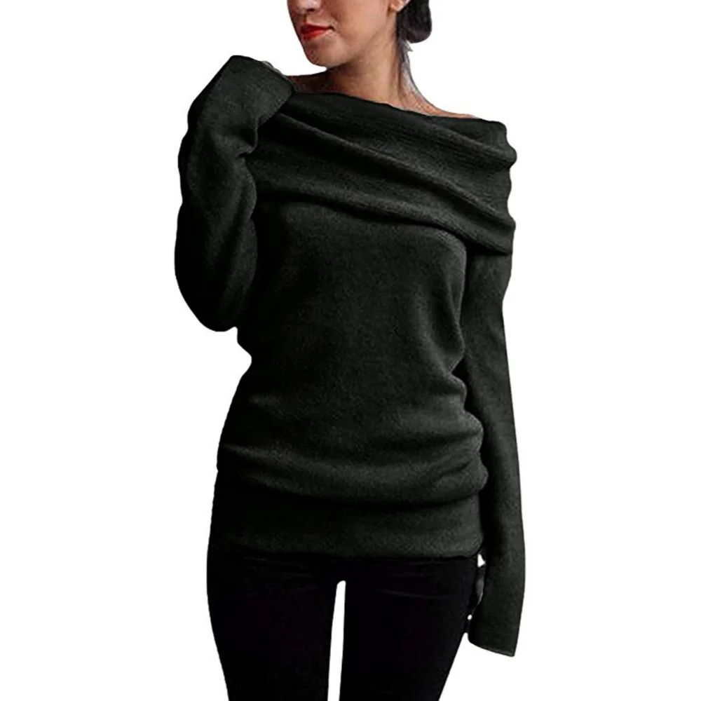 

Anself 5XL Plus Size Women Clothing Off Shoulder Sweater Cowl Neck Long Sleeve Knit Pullover Jumper Top Autumn Warm Knitwear