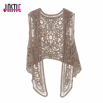 

Jastie Asymmetric Open Stitch Cardigan Summer Beach Boho Hippie People Style Crochet Knit Embroidery Blouse Sleeveless Vest
