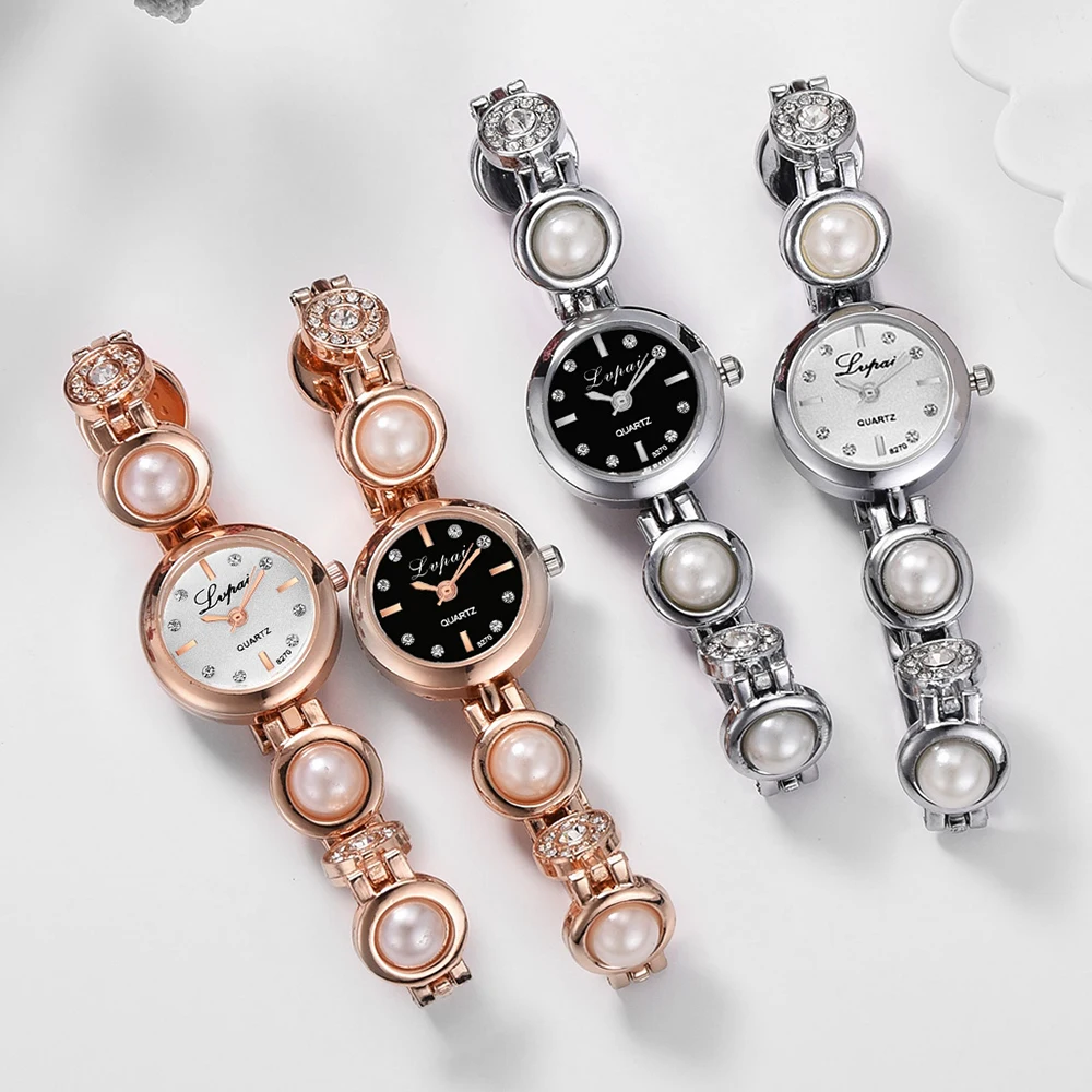

Pearl Rhinestone Women Bracelet Quartz Watch Elegant Rose Gold Silver Clock Female Alloy Round Watches Crystal Dress Casual Gift
