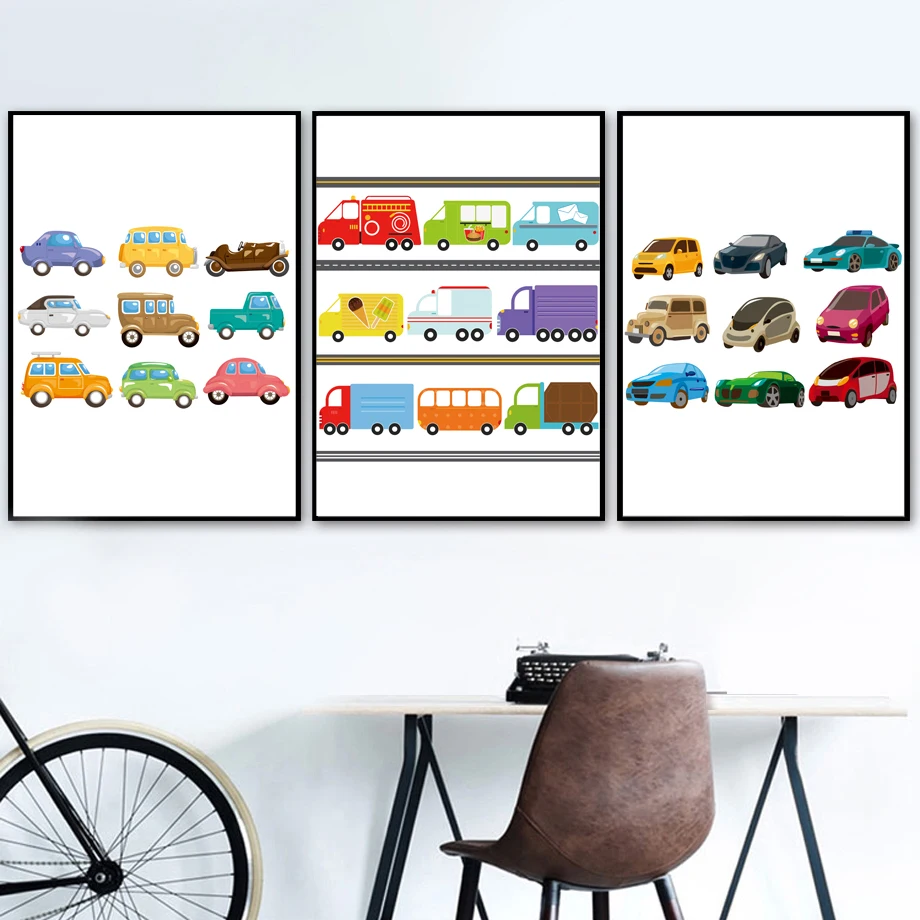 

Cartoon Color Car Bus Truck Minimalism Wall Art Canvas Painting Nordic Posters And Prints Wall Pictures Boy Kids Room Decor