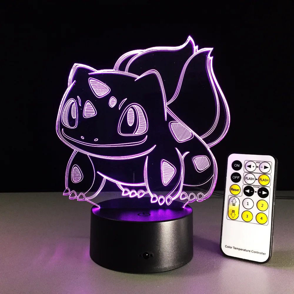 Bulbasaur 3D RGB лампа Pokemon Go экшн-фигурка визуальная Иллюзия светодиодный Праздничный Рождественский подарок Ночной светильник Прямая поставка Детский подарок