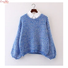 Discounts 40% Cute Preppy Girls Lantern Sleeve Round Sweaters Inside Knitshirt Sweaters and Pullovers
