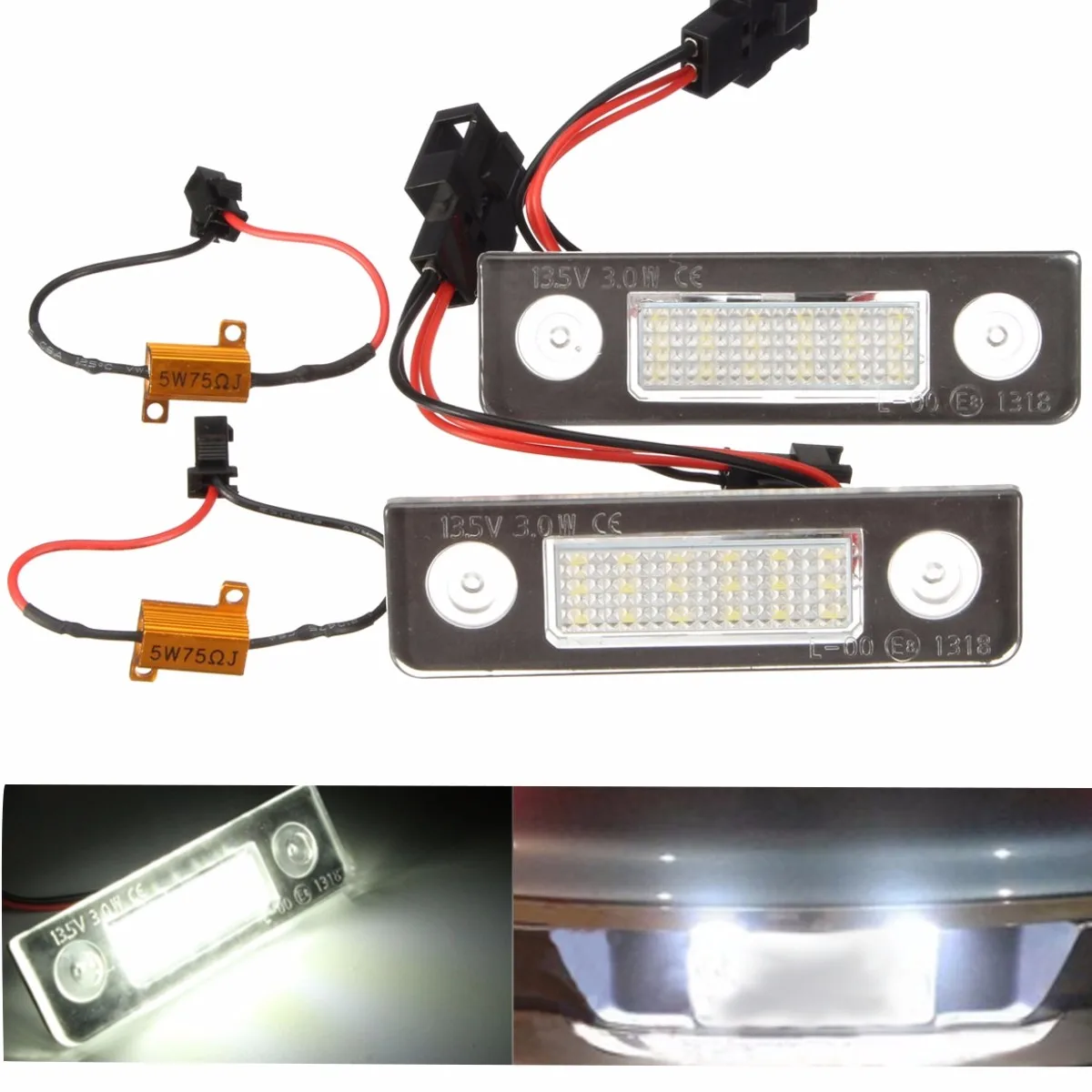 

1 Pair 13.5V 3W 7000k White Canbus Error Free LED License Plate Light Number Plate Light for Skoda /Octavia /Roomster 5J