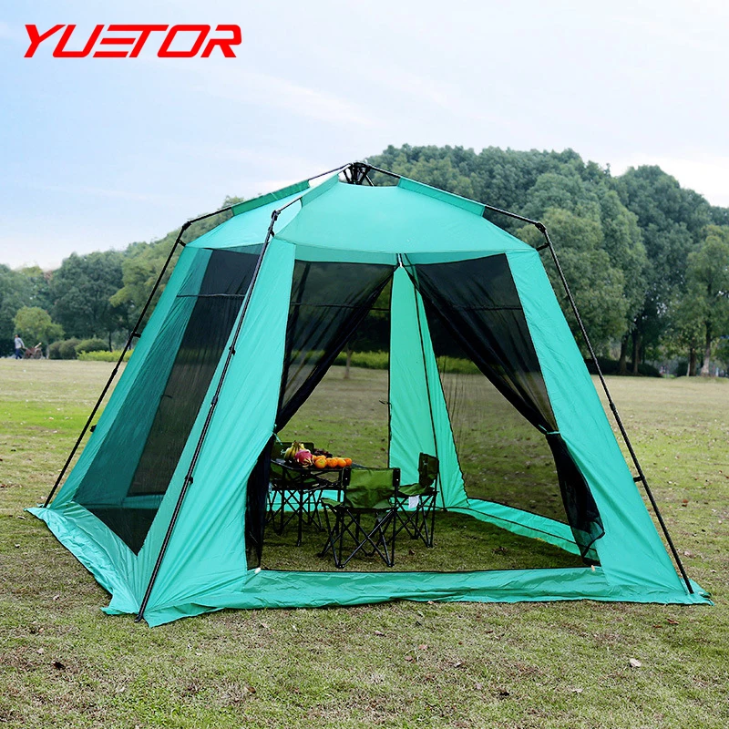 

Brand YUETOR 300*300*220cm single layer barracas para camping family 8 pessoas large tent with hand bag automatic tent