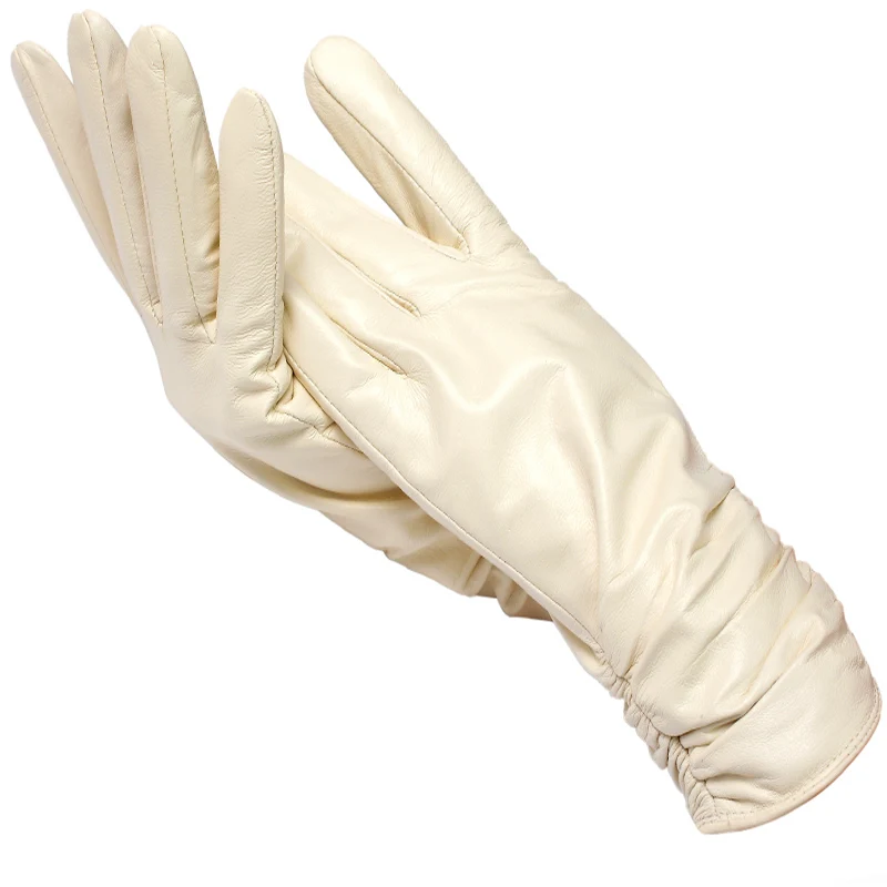 Зимние женские перчатки из овчины 28 см, женские кожаные перчатки из натуральной кожи, разноцветные женские зимние варежки, простые женские перчатки-2081 - Цвет: Бежевый