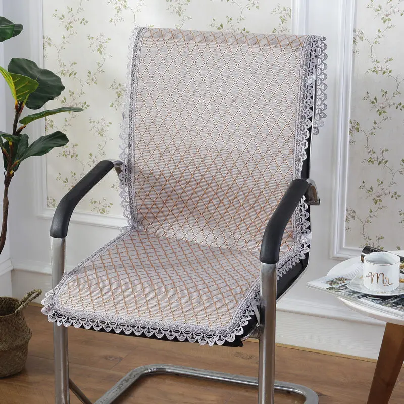 Simple Grid Print Chair Cushion Mat With Lace Decor Office Computer Seat Removable Pad Adult Cushions 1pcs | Дом и сад