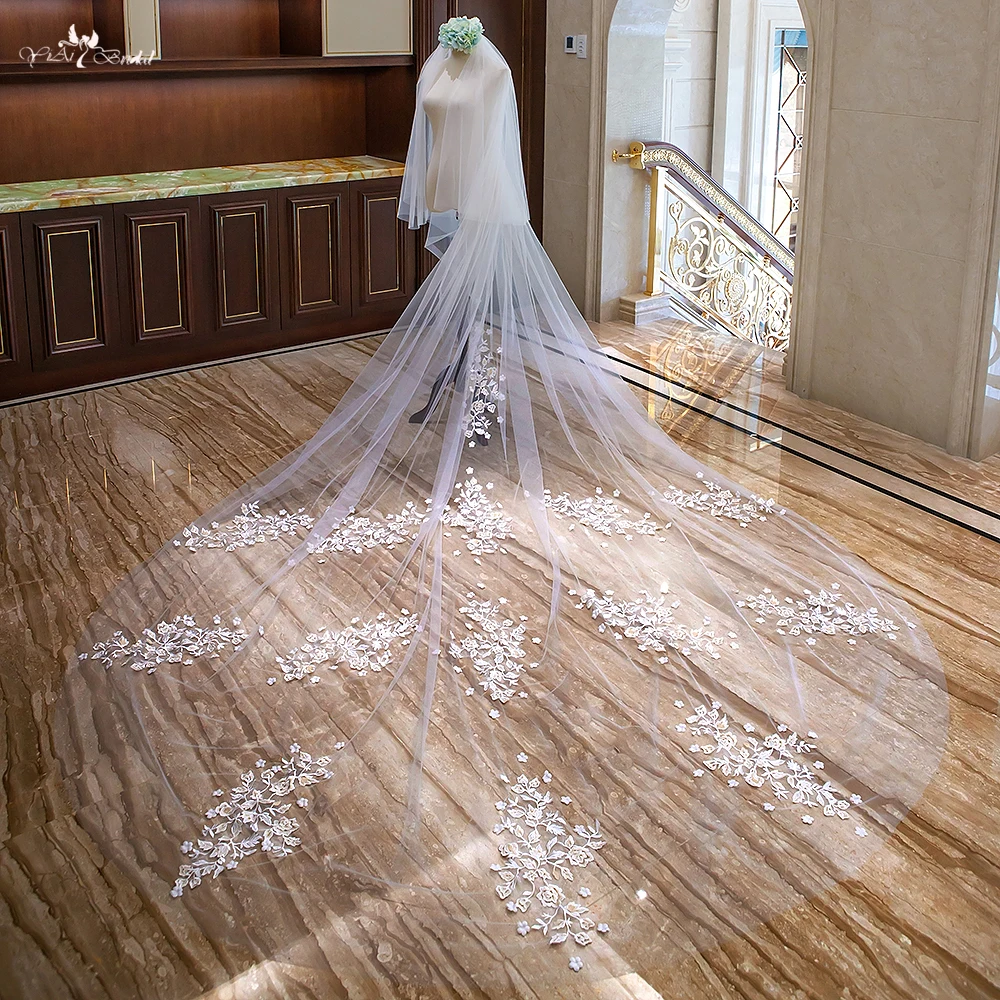 

LZP290 Bride Veil Applique Tulle veu de noiva Long Wedding Veil Bridal Accessories Lace Small Flowers Bridal Veil