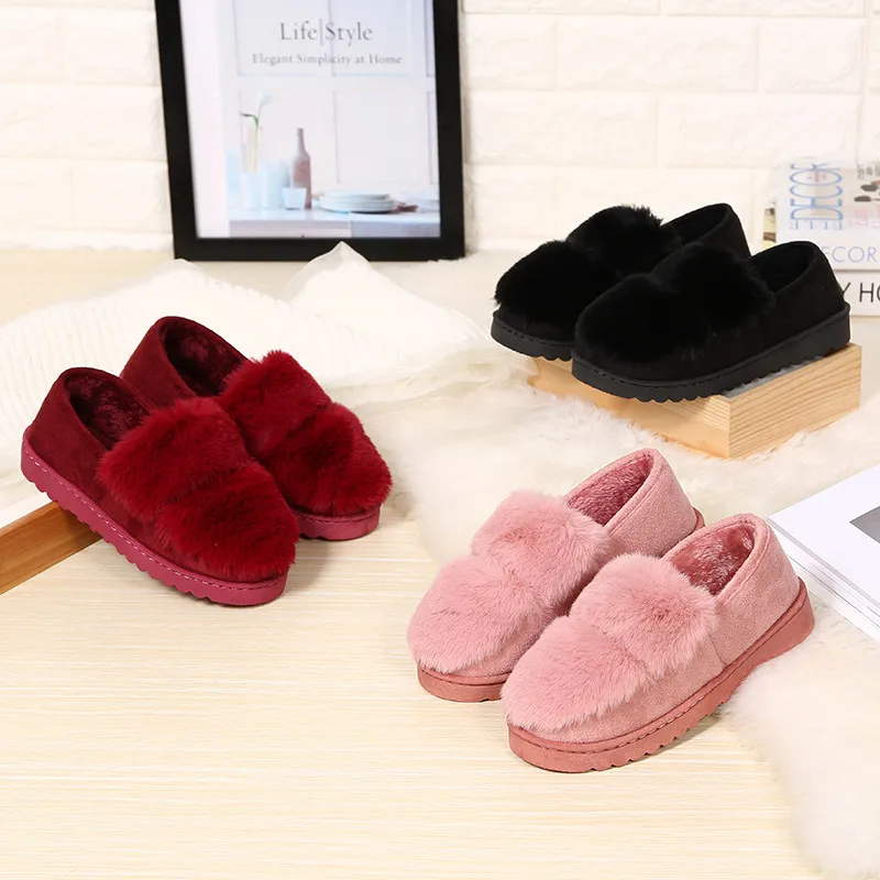 

Home Flats Winter Warm Women Slipper Ladies Solid Flock Loafers Slip-On Female Casual Comfortable Mother Shoes 2018 New