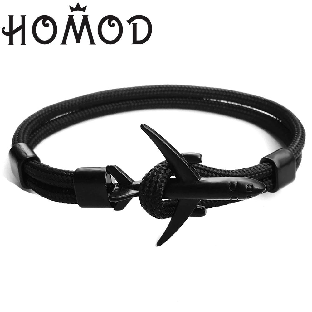 HOMOD 2019 جديد الأزياء الطائرة مرساة أساور الرجال سحر سلسلة 550 Paracord سوار مجوهرات الذكور التفاف المعادن الرياضة مرساة السنانير