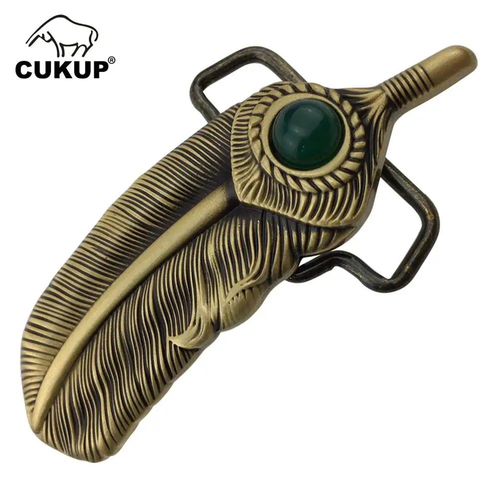 

CUKUP Bronze Color Unique Design Feather Jade Decorative Cowboy Belt Buckle Pure Copper Buckles Ancient Character Phantom BRK014
