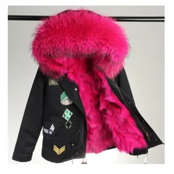 

2017 Korean Women Winter Fashion Thick Embroidery Black Real Fox Lining Coats Parkas Ladies Casual Real Raccoon Collar Jackets