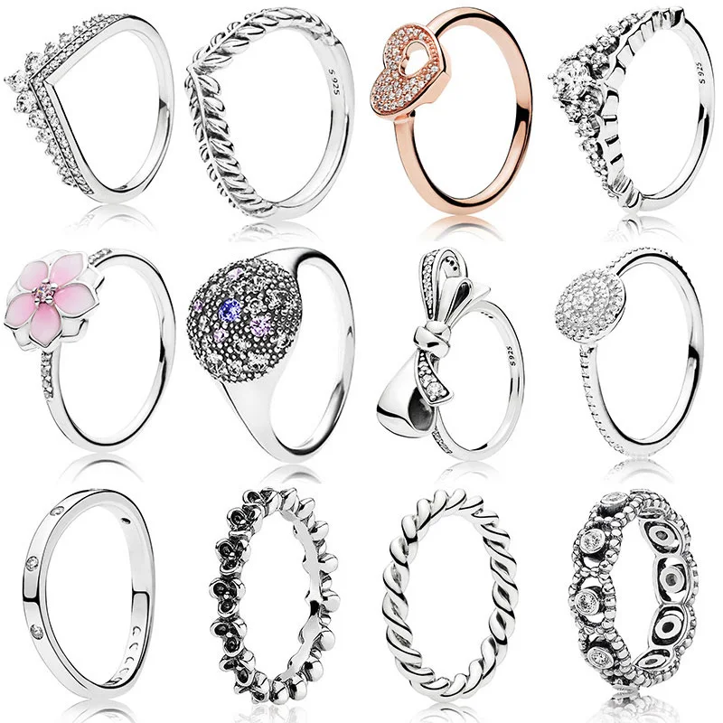 Классические серебряные кольца с бантиком в виде короны, цветок, любовь, хрустальные свадебные и вечерние кольца для женщин, ювелирные изделия
