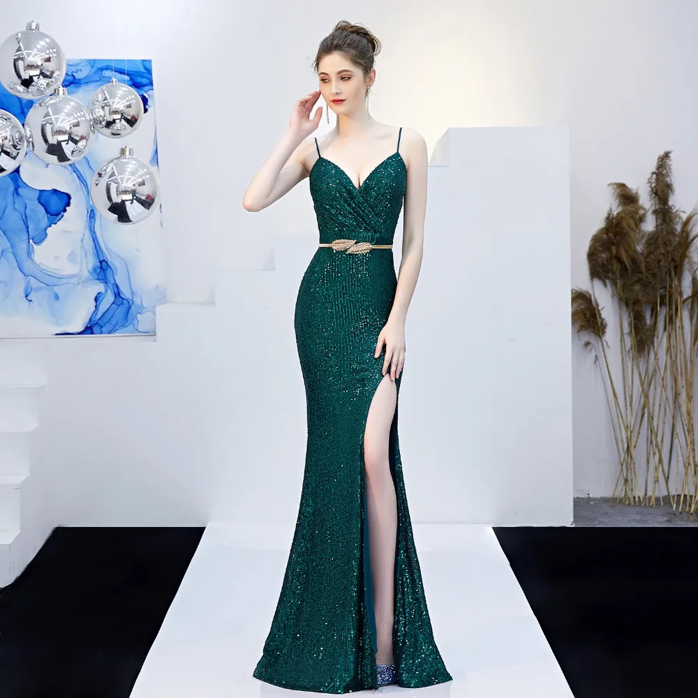 Party brilliant dresses 2019 dresses in sequins V-Neck Sexy Noble open back everyday Night Club Wear Maxi elegant ladies wear (4)
