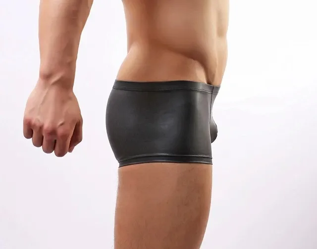 Mens Sexy Fun Boxer Shorts Patent Leather With Ring Underwear Slim Fit Boxers -