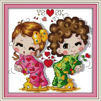 

Joy Sunday Sweet Love DIY Cross Stitch Embroidery Kits Needlework Sets Decoration Painting Counted Printed on Canvas 14CT 11CT