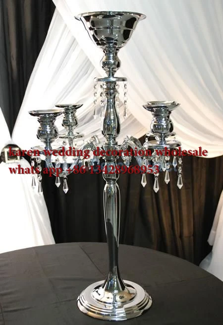

10PCS/lots tall68cm 5 arms silver/golden wedding crystal metal centerpiece/metal finished wedding candelabras
