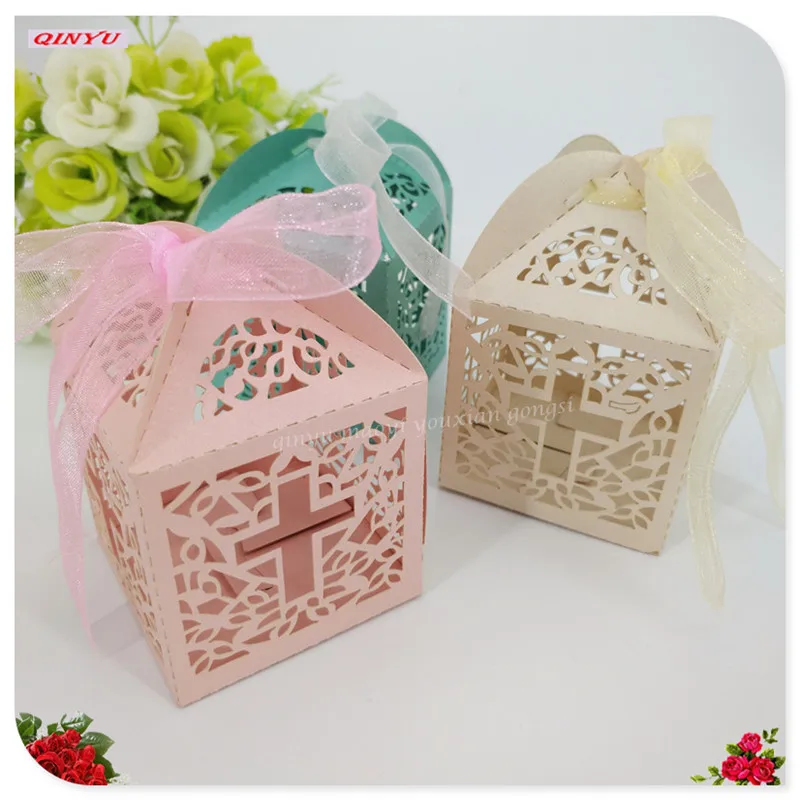 10Pcsset  Cross shape Laser Cut Hollow Carriage Favors Gifts Candy Boxes With Ribbon Baby Shower Wedding Party Supplies 5Z (14)