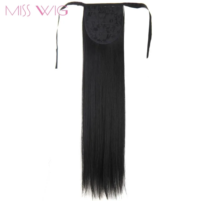 

MISS WIG 22Inches Long Silky Straight Synthetic Drawstring Ponytail Clip in Extension Style Black Brown Blonde Mixed Colors
