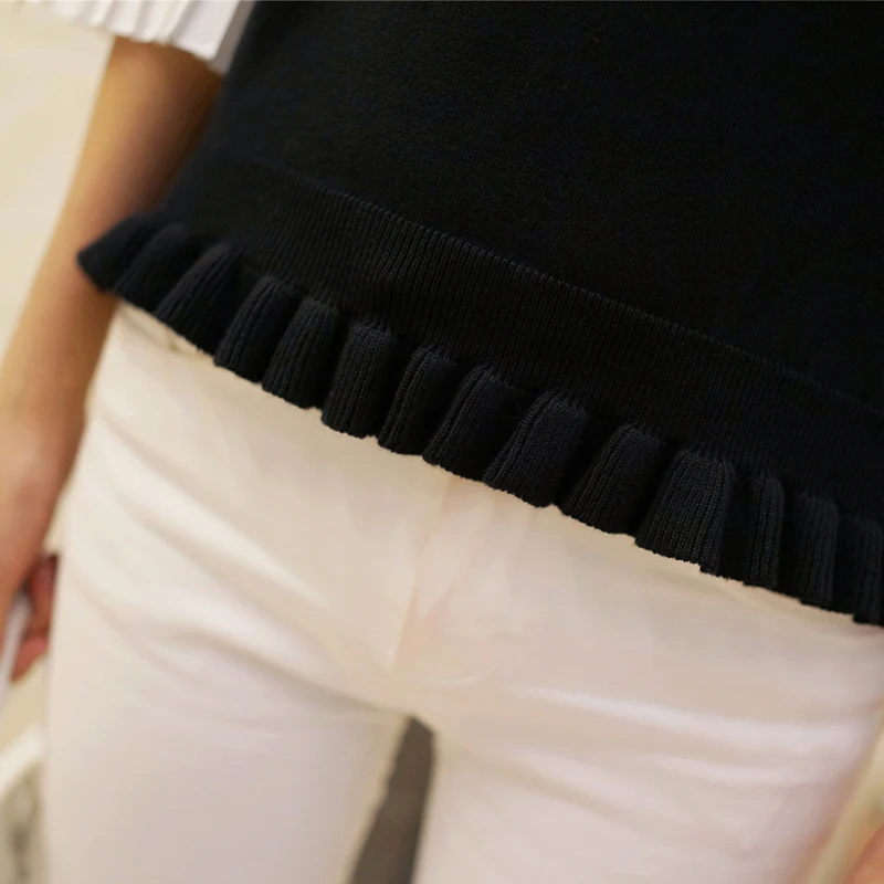 HAO HE SHEN 2018 NEW Fashion spring autumn women sweater Chiffon Flare Sleeve bow Pullover Slim sweaters women High Quality Tops HAO HE SHEN 2018 NEW Fashion spring autumn women sweater Chiffon Flare Sleeve bow Pullover Slim sweaters women High Quality Tops