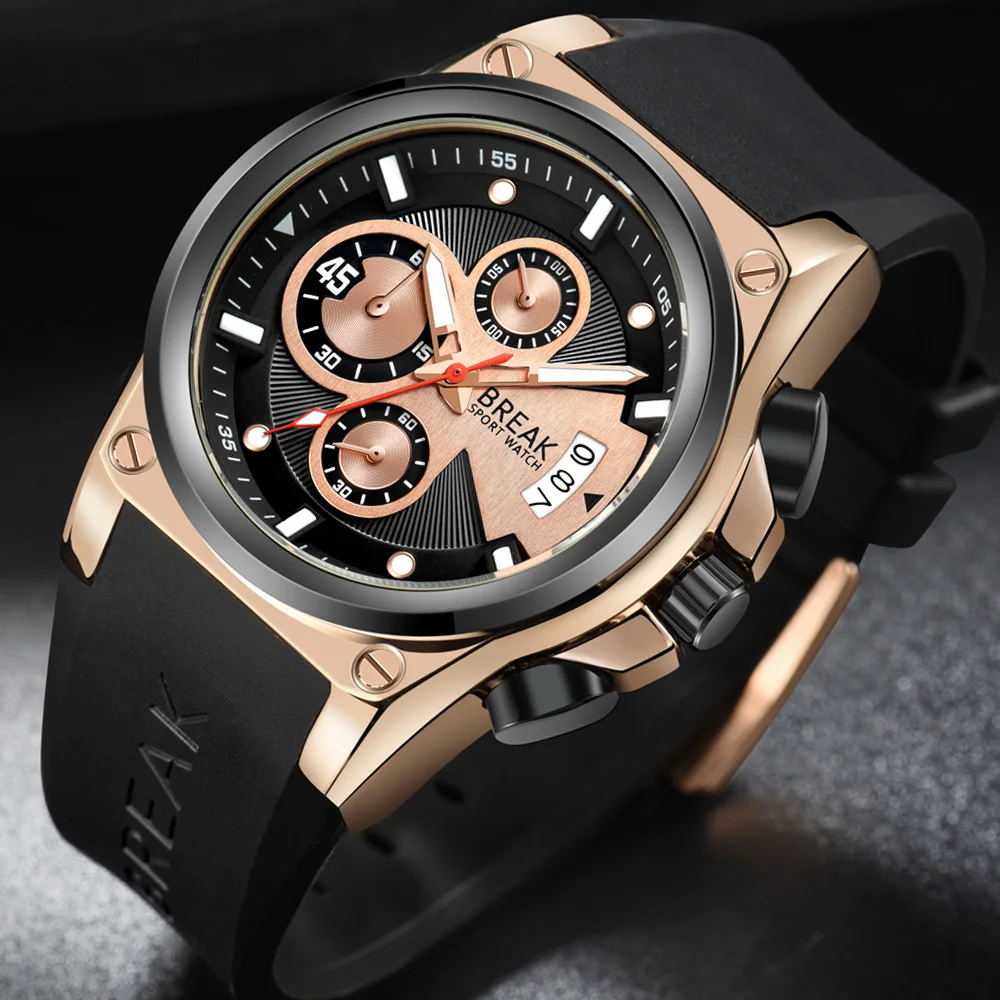 Часы BREAK, мужские роскошные брендовые кварцевые часы, модные спортивные часы с хронографом, мужские часы 5623