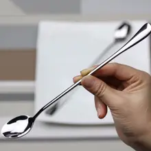  1PCS Long Handled Soup Dessert Spoon 7.5cm Kitchen Picnic Round Dinner Cream Spoons Stainless Steel Coffee Teaspoon 