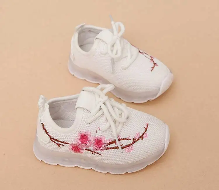 Kids sneakers 2019 new breathable solid mesh girls & boys casual shoes lighted floral children shoes lace-up sneakers (14)