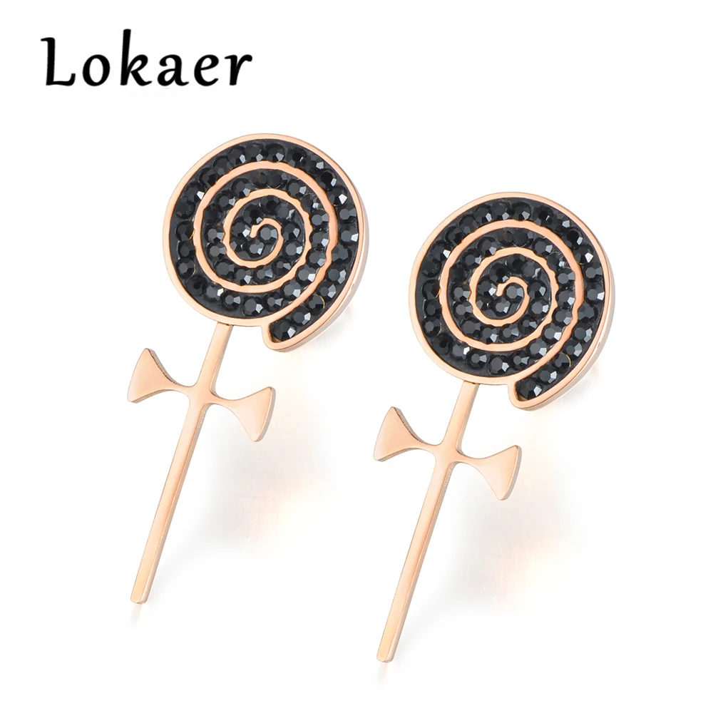 Lokaer черный белый горный хрусталь леденец серьги-гвоздики для женщин титана сталь Розовое золото свадебные серьги, ювелирные изделия E180160433R