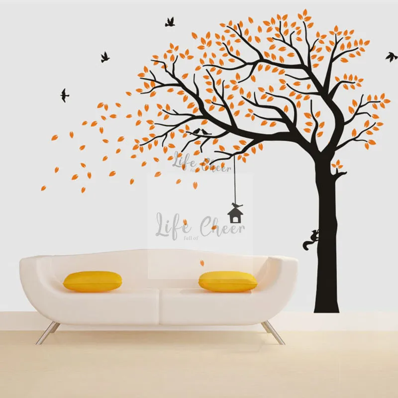 Autumn Leaves And Birds Wall Sticker Vinyl Art Home Decals Room Decor Mural