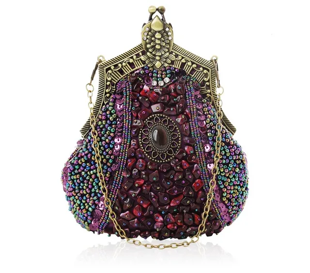 Snowskite Womens Beaded Sequin Design Metal Frame Kissing Lock Satin Interior Evening Clutch Snowskite Womens Beaded Sequin Design Metal Frame Kissing Lock Satin Interior Evening Clutch