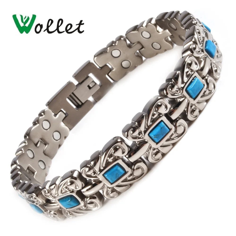 Ювелирные изделия Wollet, турецкий камень, магнитные браслеты из чистого титана, браслет для мужчин и женщин, магнит для здоровья, целебная энергия, серебряный цвет
