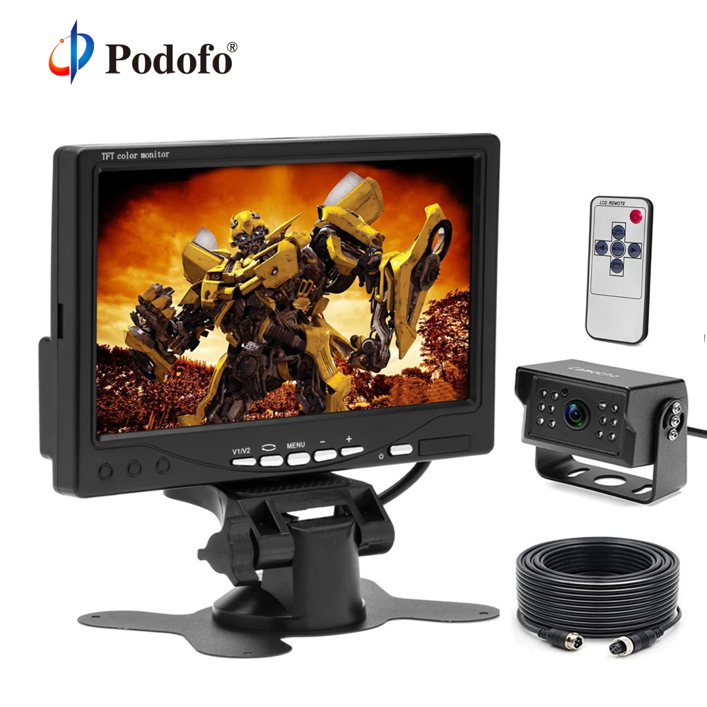 Podofo 7 &quotHD Автомобильный монитор 4 контакта 12 IR камера заднего вида ночного