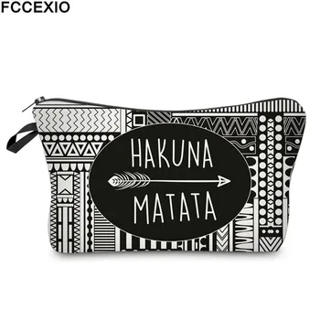 

FCCEXIO New Makeup Bags 4 Colors Hakuna Matata Pattern Fashion Cosmetics Pouchs For Travel Ladies Pouch Women Cosmetic Bags