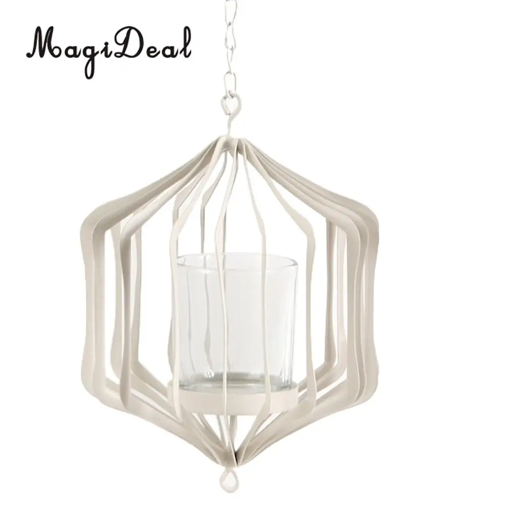 MagiDeal Wire Hanging Chain Hollow Vintage Geometric Tealight Candle Holder Mood Light Candleholder Candlestick Lantern Case