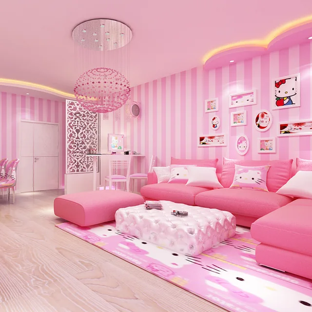 Moderne Kamer Behang Interieur Roze Strip Behang voor Meisjes ... Moderne Kamer Behang Interieur Roze Strip Behang voor Meisjes ...