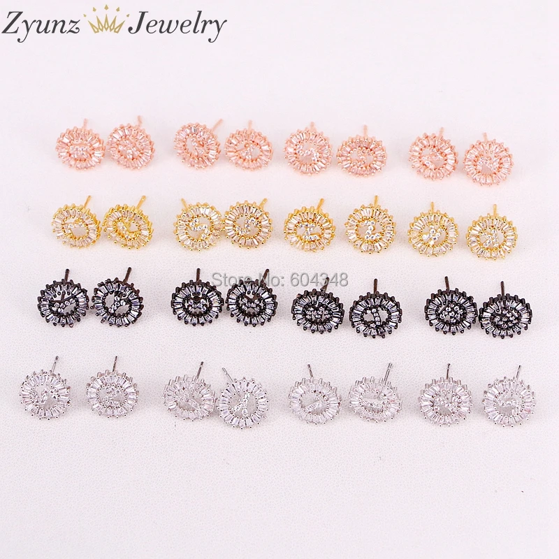 

10 Pairs ZYZ304-8943 26 Letters Alphabets Earrings Jewelry Micro Paved CZ Crystals Stud Earrings for Girls Women