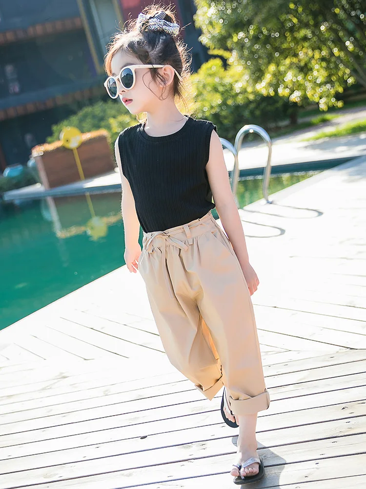 

Girls summer dress 2019 new children's suit girls summer fashion foreign hipster girl two-piece
