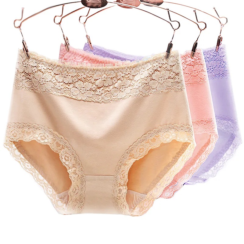 Cotton Seamless Middle Waist Women Panties Delicate Lace Solid Simple