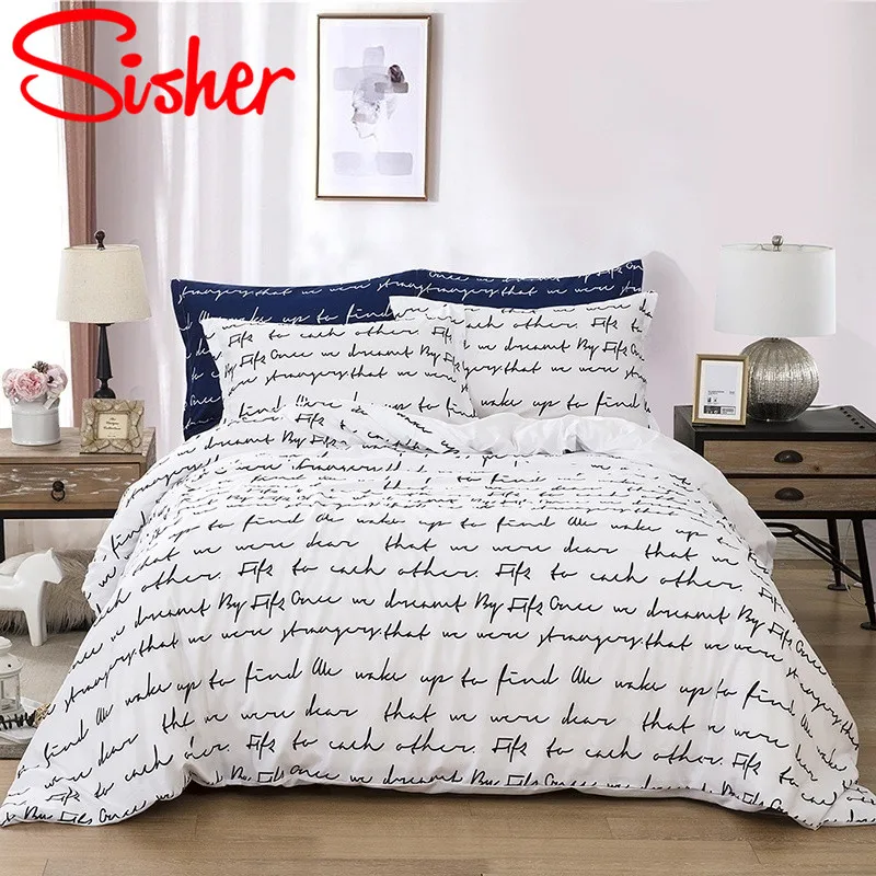 

Sisher Korean Style Soft Bedding Sets Couple 3Pcs Duvet Cover Set Simple Bed Linen Double King Queen