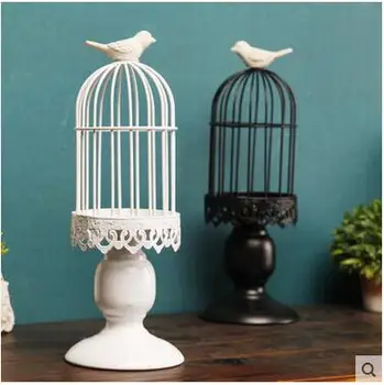 

European-style antique iron art decorative birdcage candlestick for wedding decoration