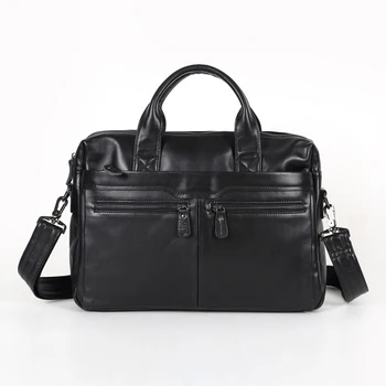 

Promotion Black Genuine Leather Men Briefcase Portfolios Men Messenger bags 14'' Laptop Handbag M7122