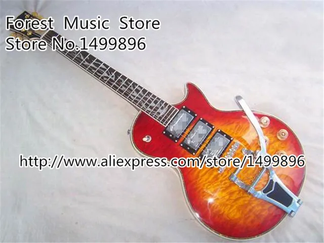 Cheap Classical Cherry Sunburst Luscious Quilted LP Custom Electric Guitar China Body Kits Available