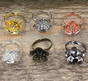 

Blank Adjustable Rings Settings with 18x5mm Vintage Filigree 3D Flower Bases Rings Findings DIY Making Multi-color Plated