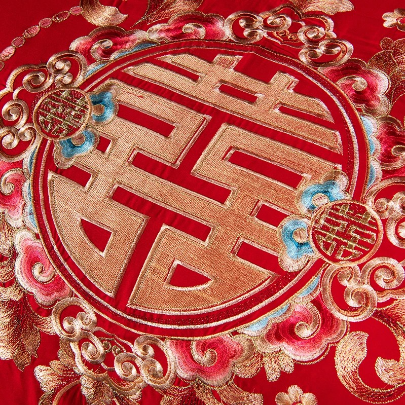 Luxury Gold Royal Embroidery 100% Cotton Red Chinese Style Wedding 4/6/9pcs Bedding Set Duvet Cover
