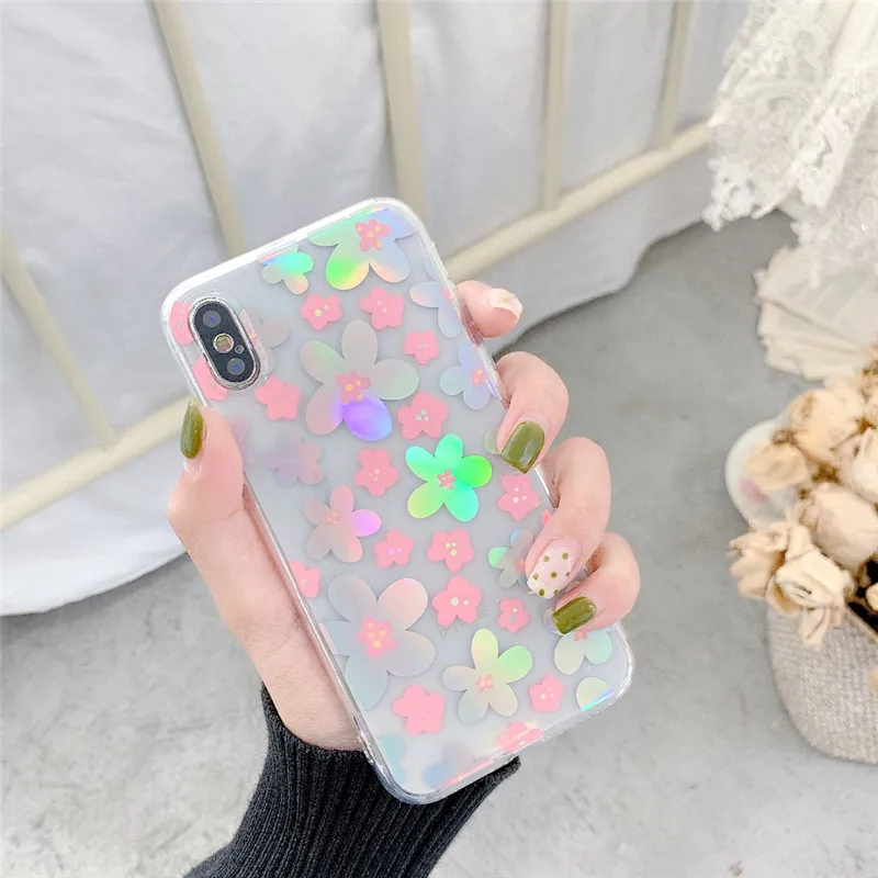 

Luxury laser flower phone case For iphone XS MAX XR 6 6s 7 8plus Fashion transparent soft shell capa back cover For iphone X