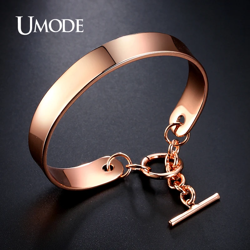 

UMODE White / Rose / Gold Color Plain Cuff Bracelet For Women Toggle Clasp Christmas Gift New Fashion Jewelry Armbande UB0096