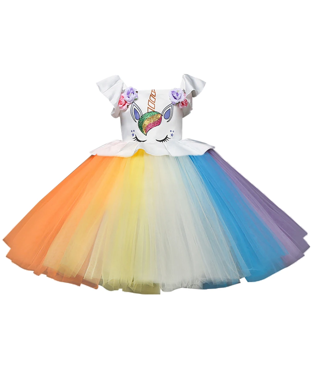 Разноцветные Платья с цветочным узором для девочек, яркие платья для первого причастия для девочек с аппликацией в виде цветка, Детские