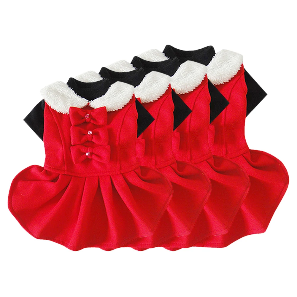 Winter Dog Christmas Dress Lovely Red Bow Puppy Dress Dog Clothes