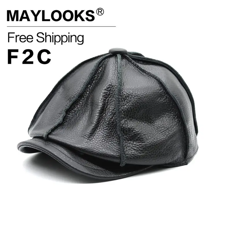 Maylooks 2017 real genuine cow leather hat for men the most popular 