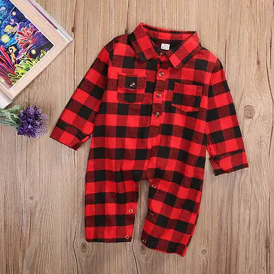 

2018 Multitrust Brand Cotton Newborn Infant Baby Boy Long Sleeve Plaid Red Romper Jumpsuit Clothes Autumn Fashion Outfits SS